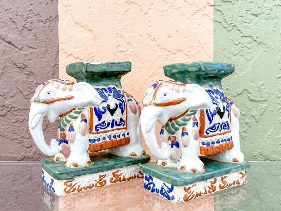 Pair of Petite Colorful Elephant Figurines