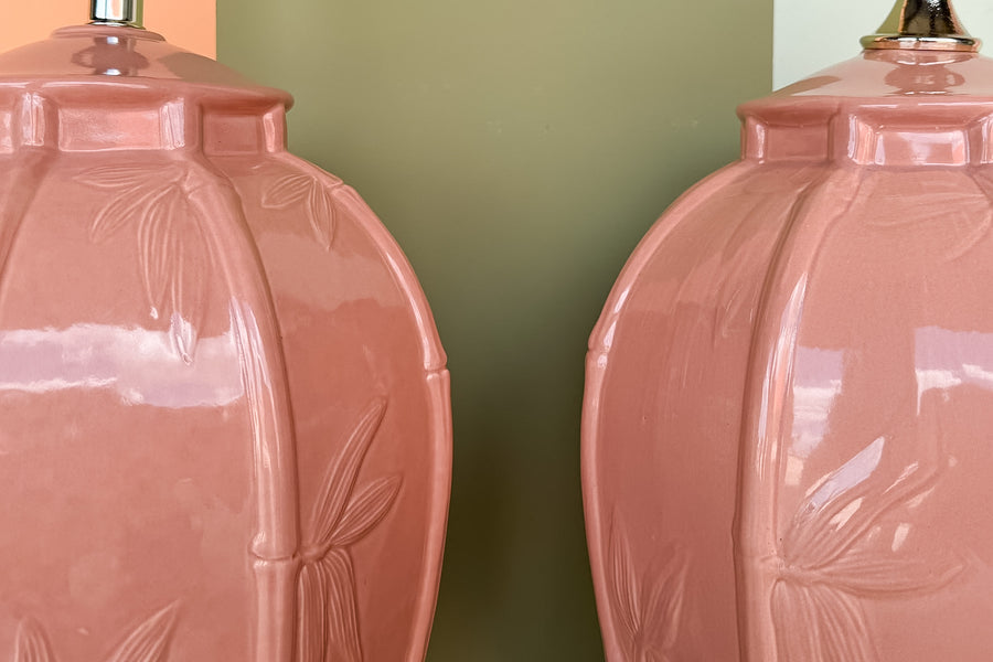 Pair of Pink Bamboo Lamps