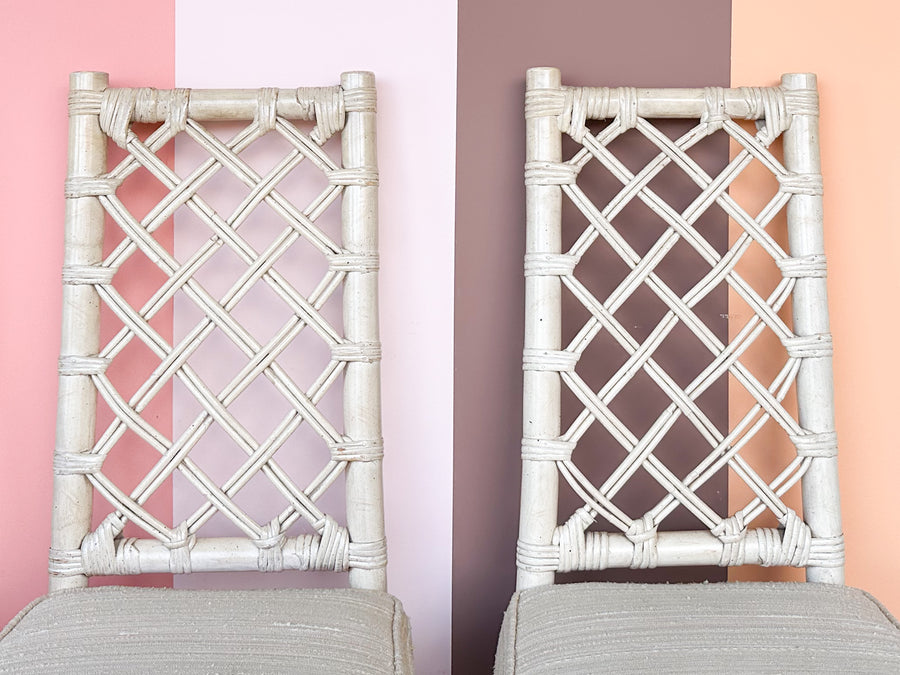 Set of Four Ficks Reed Lattice Rattan Dining Chairs