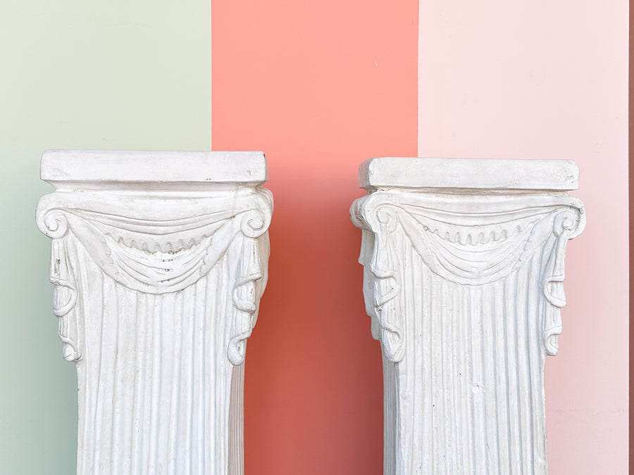 Pair of Kips Bay Show House Swag and Tassel Plaster Pedestals