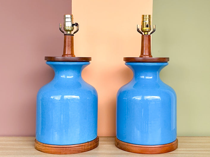 Pair of Cerulean Blue Lamps