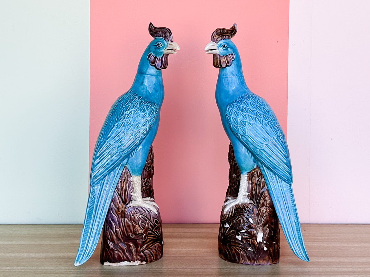 Pair of Rising Phoenix Porcelain Birds