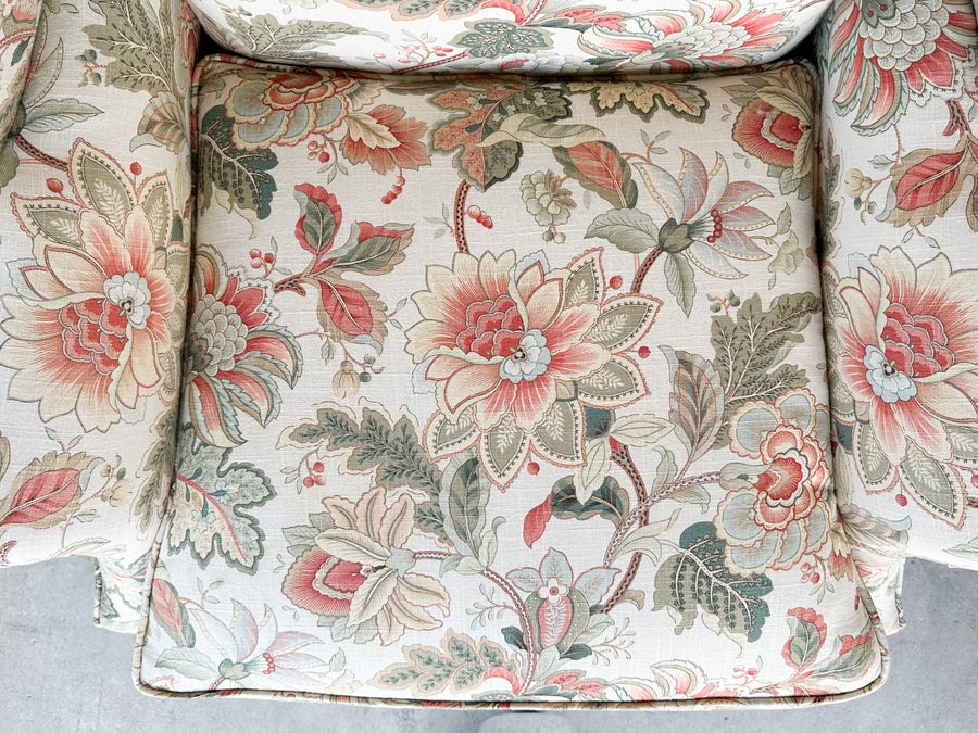 Pair of Floral Chic Upholstered Wingback Chairs