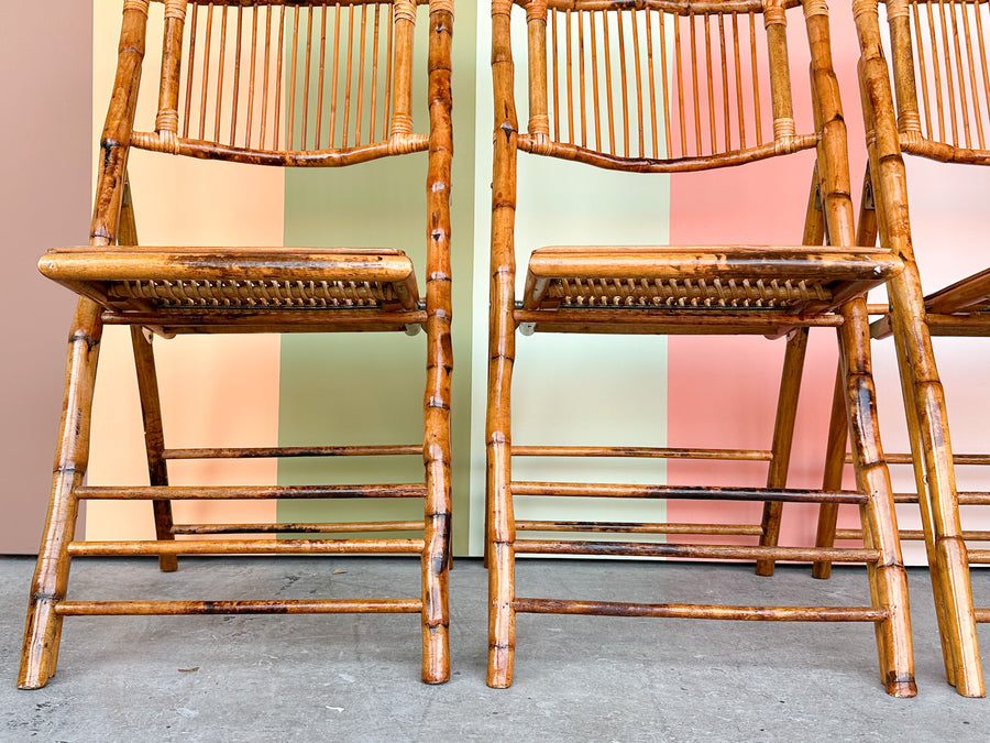 Set of Four Bamboo Folding Chairs