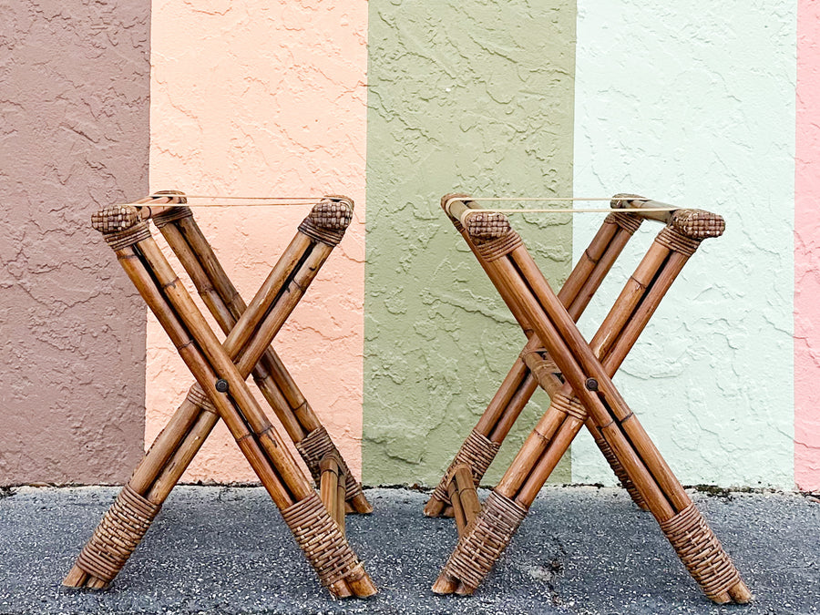 Pair of Rattan Luggage Racks