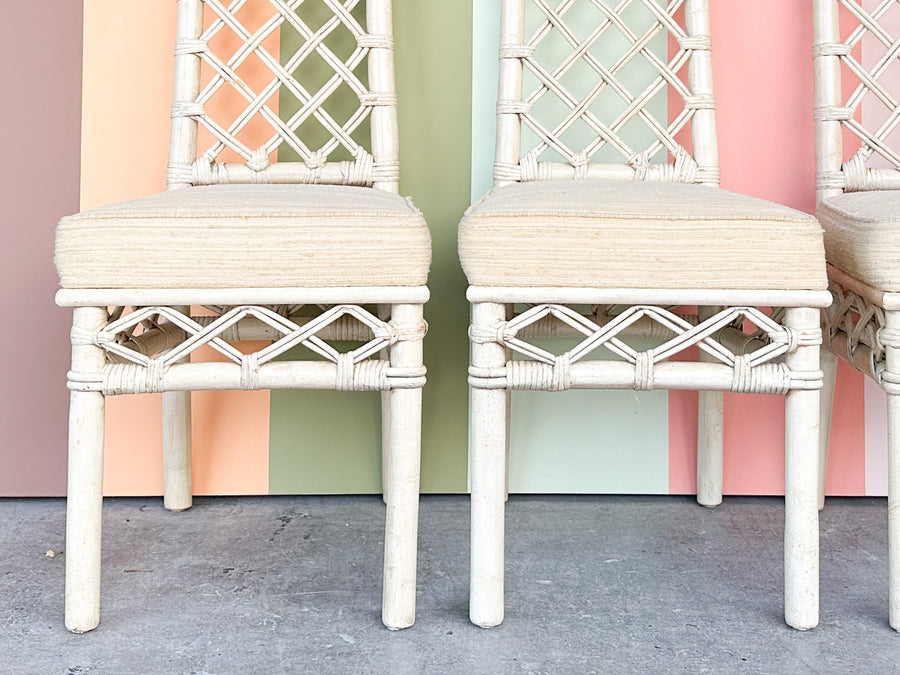 Set of Four Ficks Reed Lattice Rattan Dining Chairs