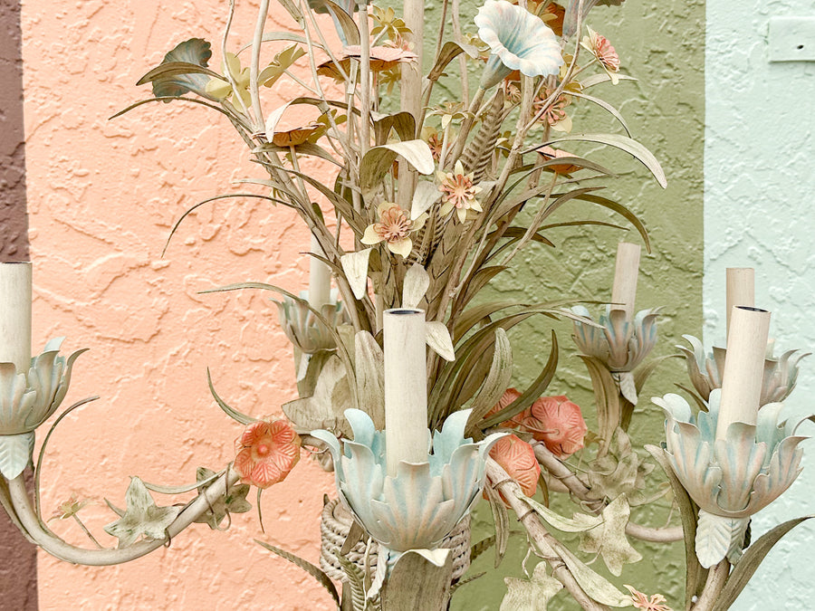 Pretty Pastel Tole Floral Chandelier