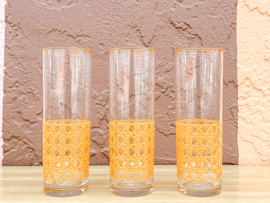 Set of Seven Faux Cane Glassware