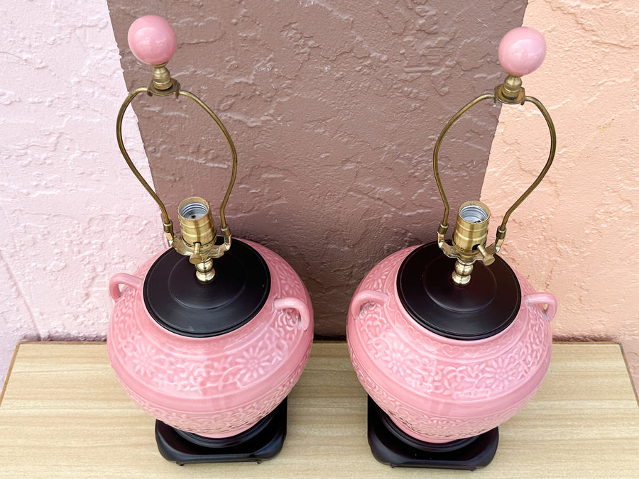 Pair of Pink Chic Chinoiserie Lamps