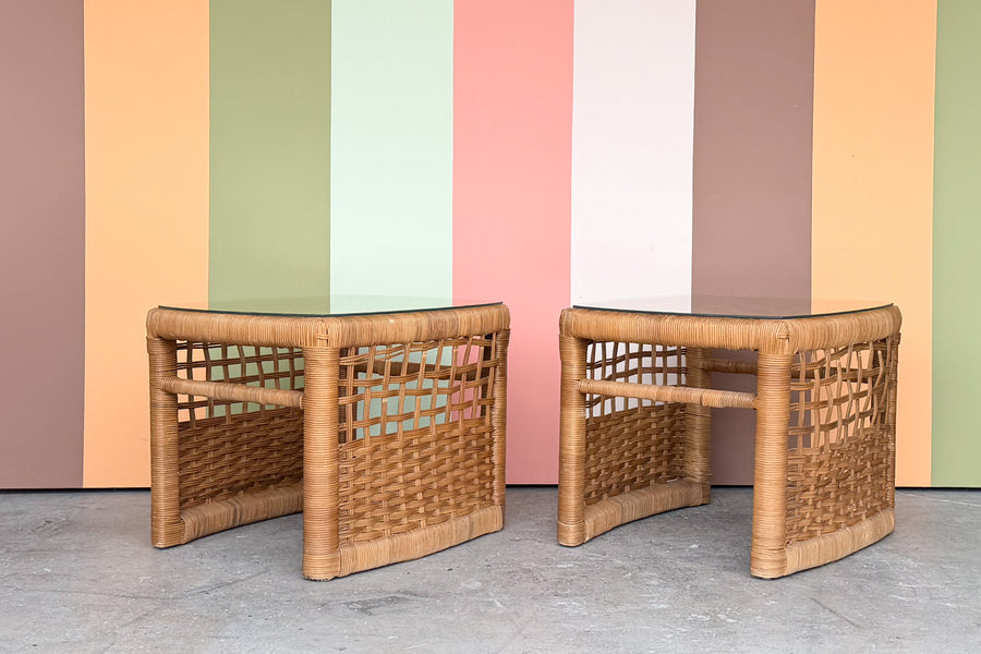 Pair of Rattan Wrapped Side Tables