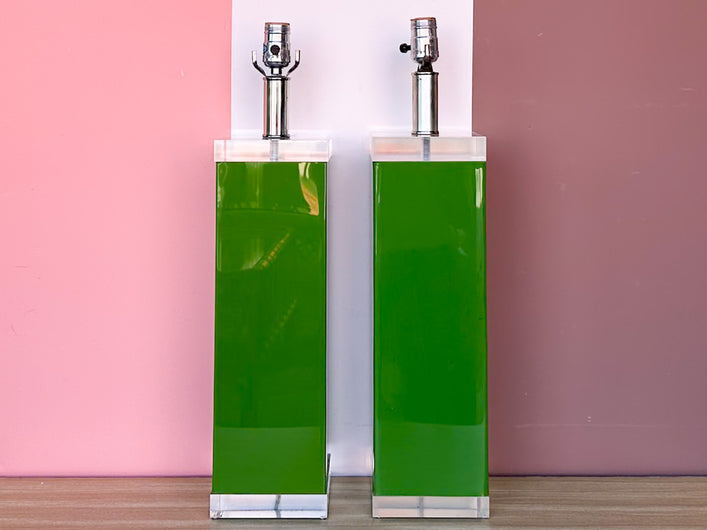 Pair of Kelly Green MCM Lucite Lamps