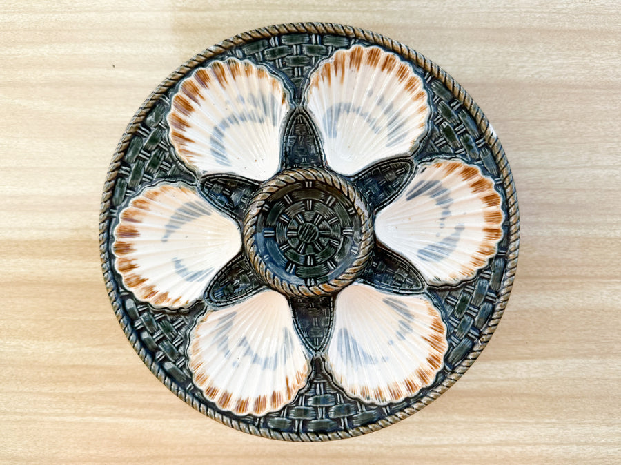 Set of Four Majolica Longchamp Oyster Plates