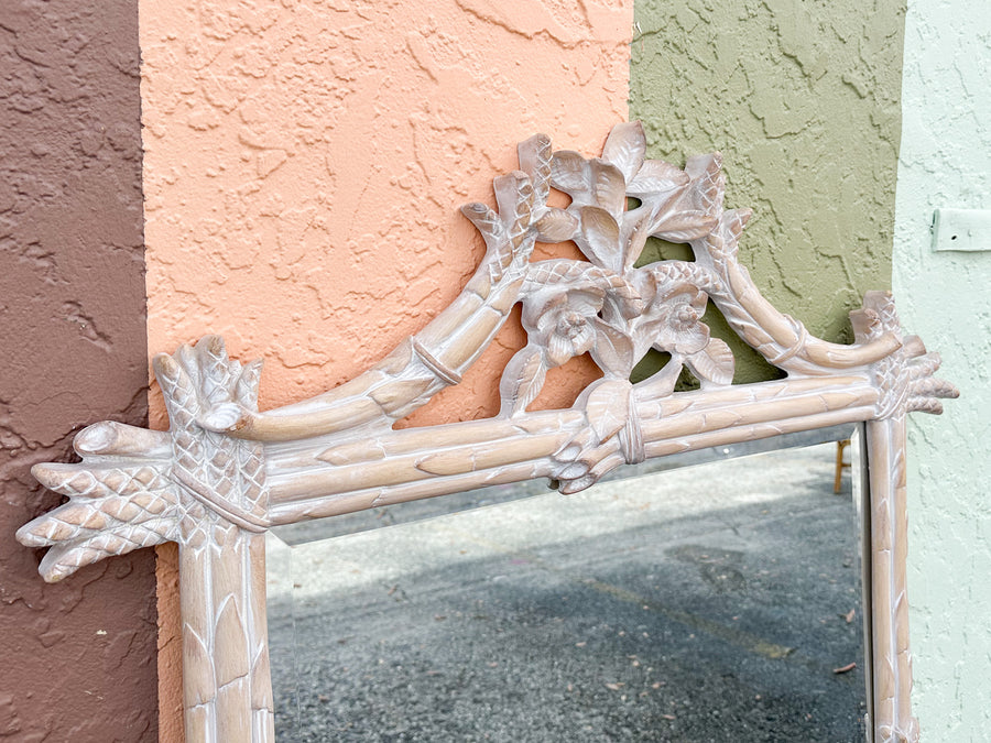 Elegant Carved Asparagus and Flower Mirror