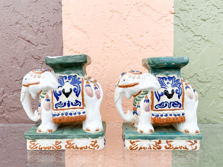 Pair of Petite Colorful Elephant Figurines