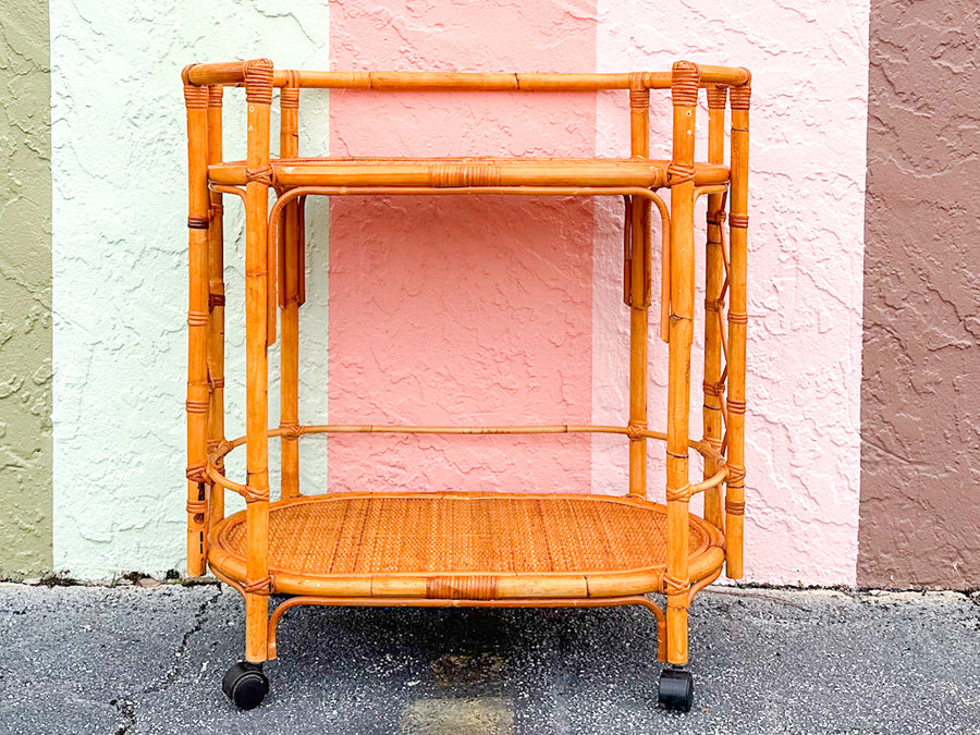 Oval Rattan Bar Cart