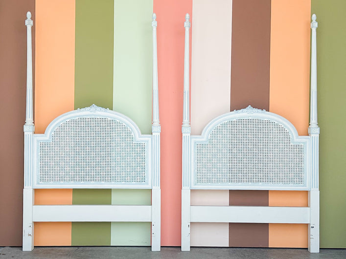 Pair of Painted Cane Spindle Twin Headboards