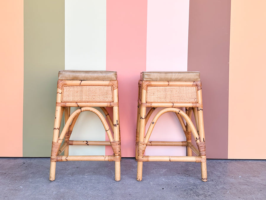 Pair of Island Style Rattan Bar Stools