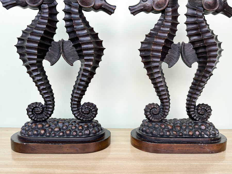 Pair of Metal and Resin Seahorse Lamps