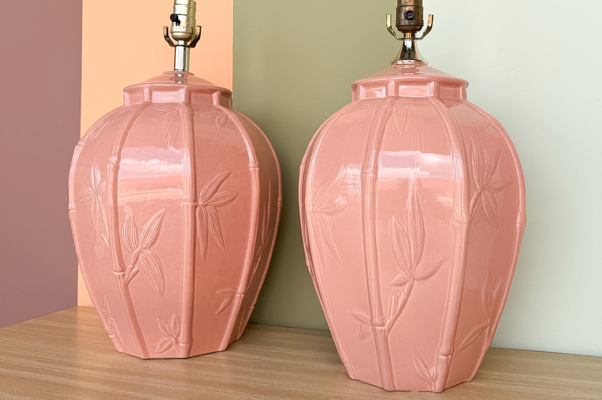 Pair of Pink Bamboo Lamps
