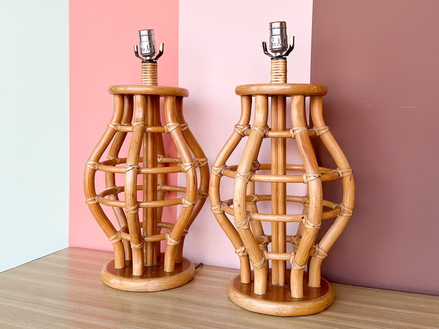 Pair of Island Style Rattan Lamps