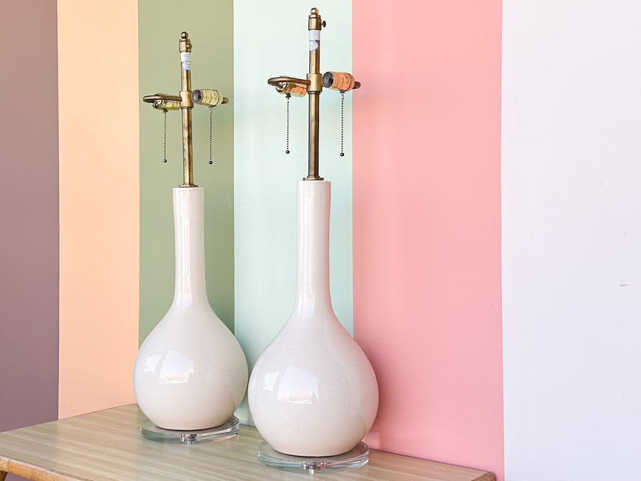 Pair of Italian Cream Crackle Lamps