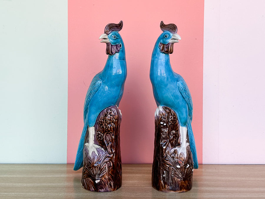Pair of Rising Phoenix Porcelain Birds