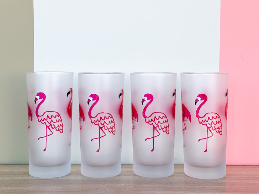 Set of Four Culver Frosted Flamingo Glassware
