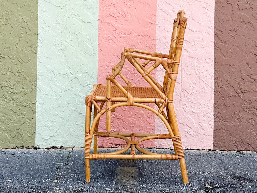 Italian Chippendale Rattan Arm Chair