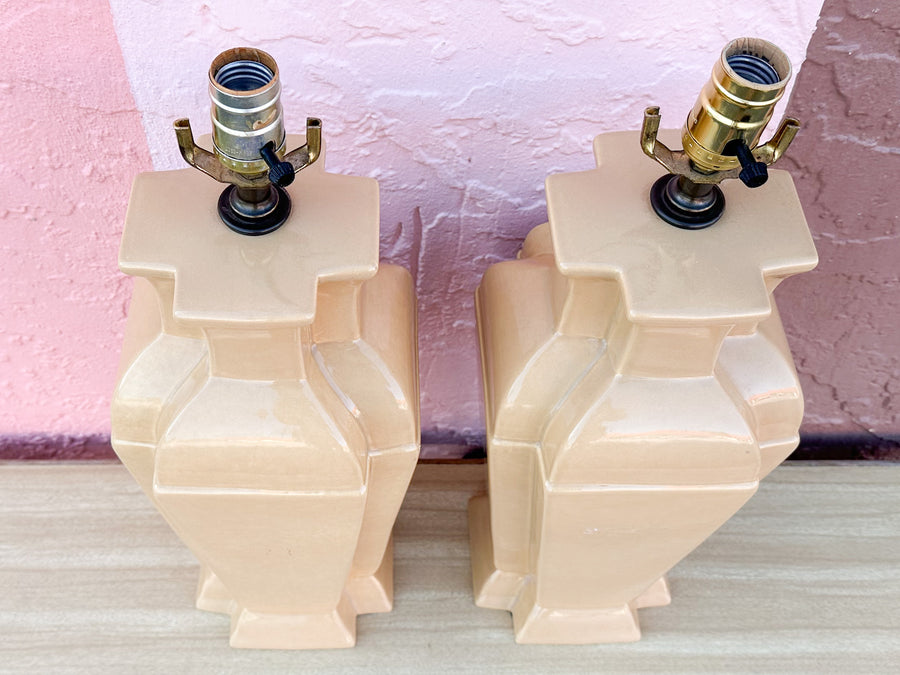 Pair of Iced Latte Ceramic Lamps