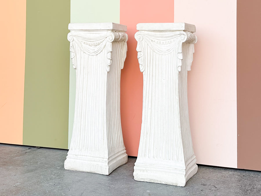 Pair of Kips Bay Show House Swag and Tassel Plaster Pedestals
