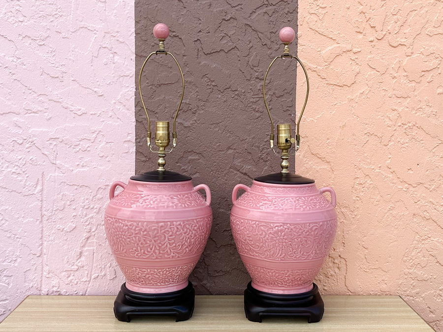 Pair of Pink Chic Chinoiserie Lamps