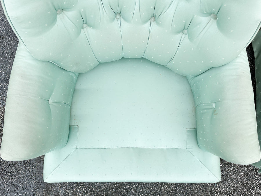 Pair of Seafoam Polka Dot Upholstered Chairs