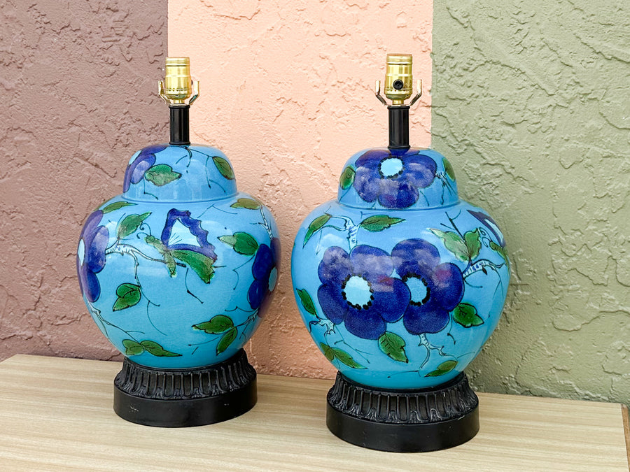 Pair of Flower Power Hand Painted Lamps