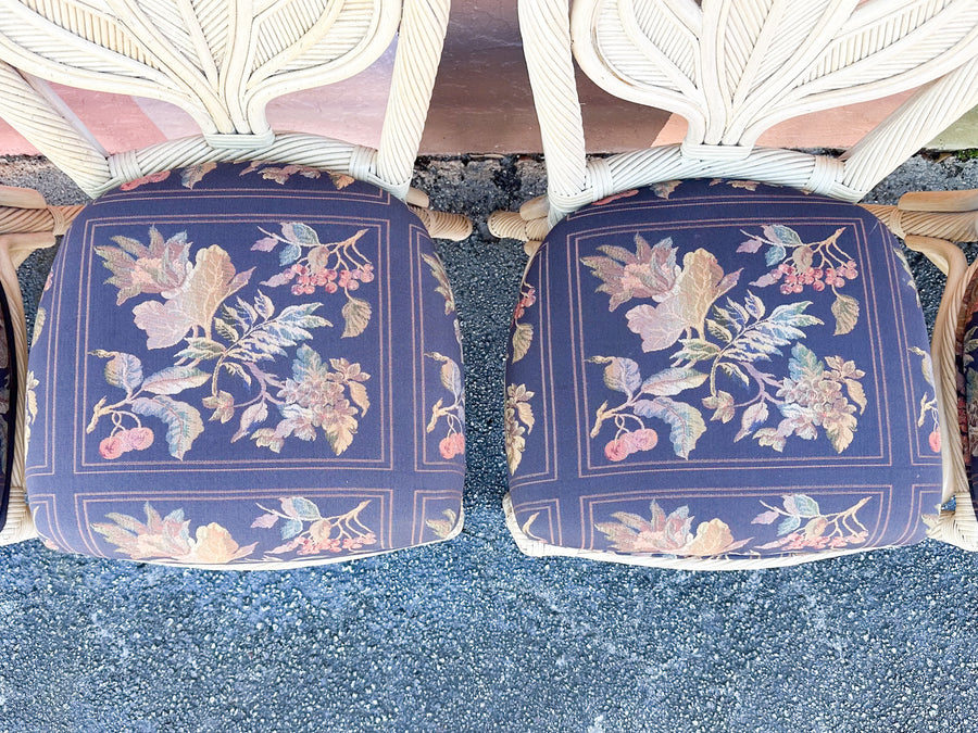 Set of Six Palm Frond Rattan Dining Chairs