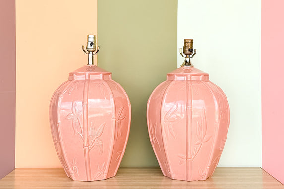 Pair of Pink Bamboo Lamps