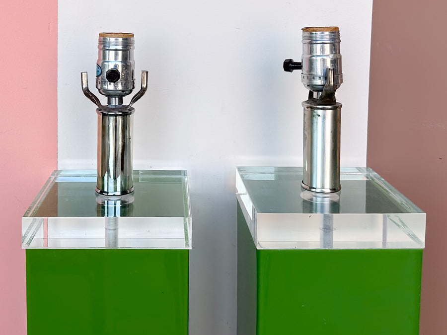 Pair of Kelly Green MCM Lucite Lamps
