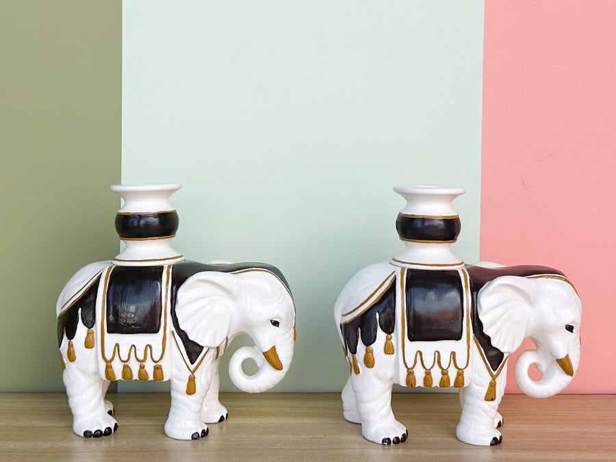 Pair of Fab Fitz and Floyd Elephant Candle Holders