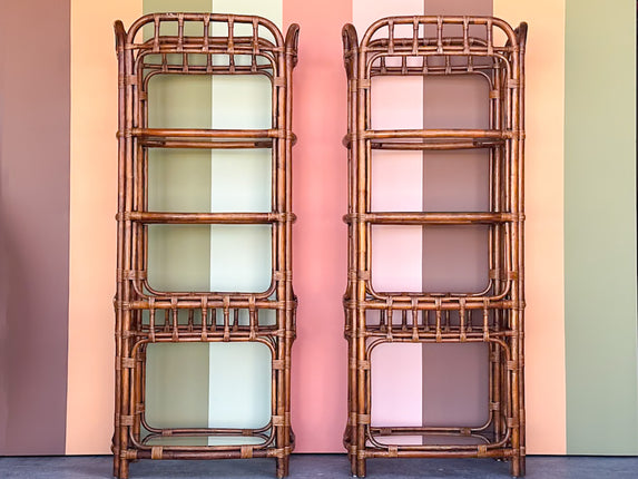Pair of Handsome Rattan Etageres