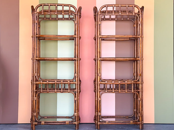 Pair of Handsome Rattan Etageres