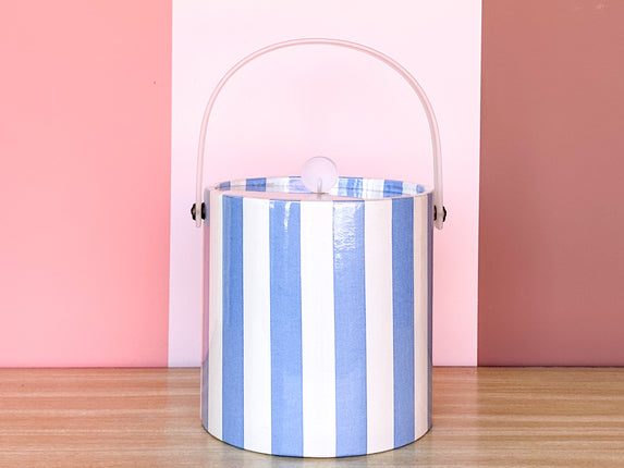 Blue and White Striped Ice Bucket