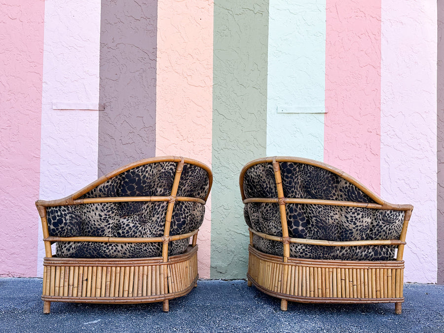Pair of Rattan Corner Lounge Chairs