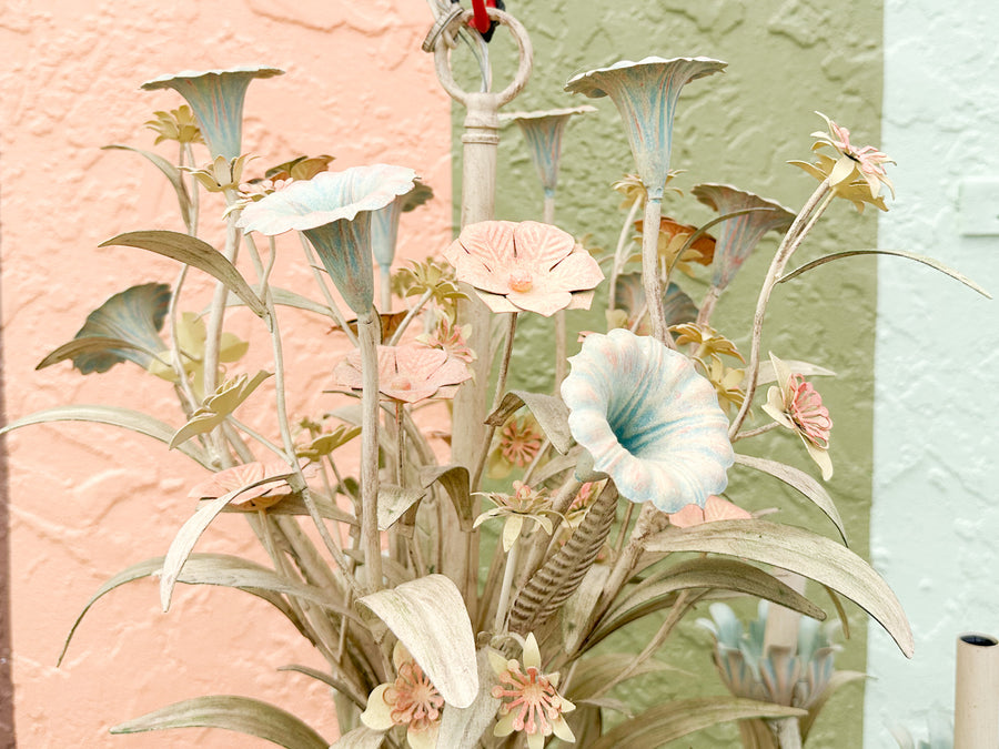 Pretty Pastel Tole Floral Chandelier
