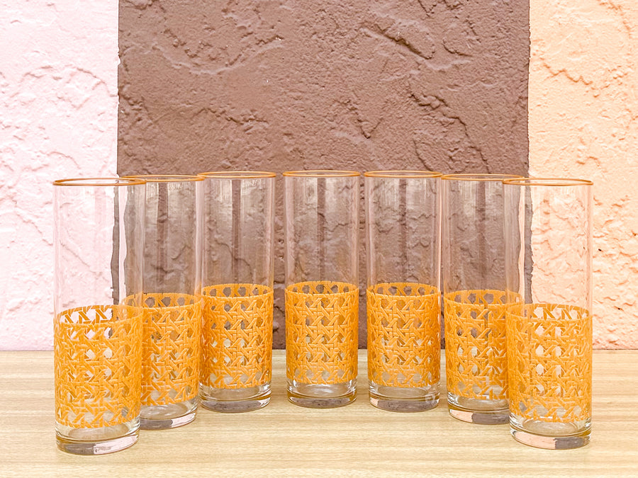 Set of Seven Faux Cane Glassware