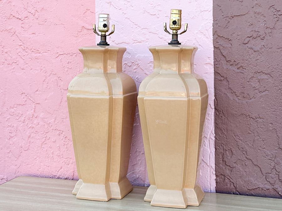 Pair of Iced Latte Ceramic Lamps