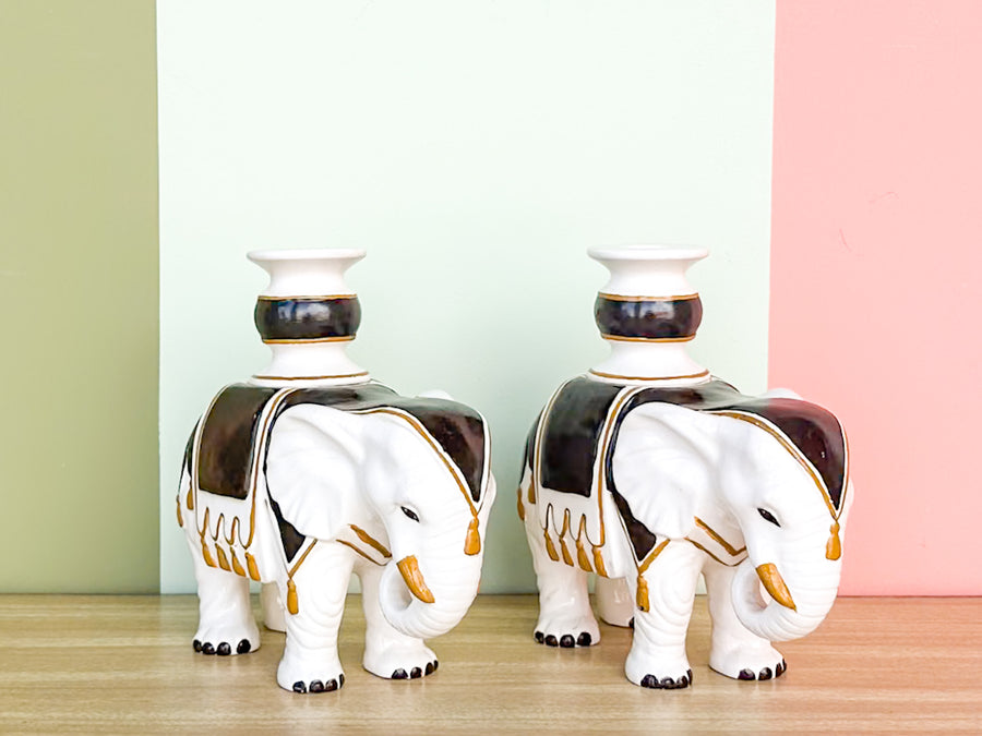 Pair of Fab Fitz and Floyd Elephant Candle Holders