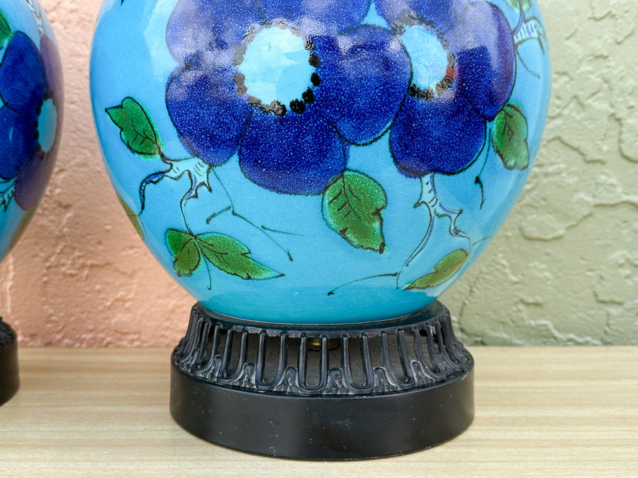 Pair of Flower Power Hand Painted Lamps