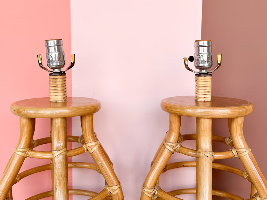 Pair of Island Style Rattan Lamps