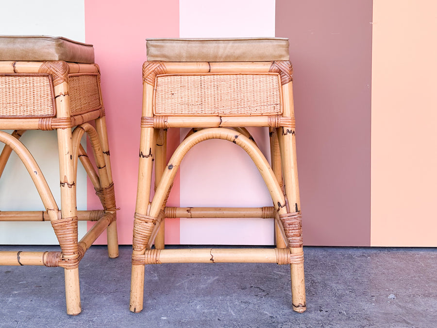 Pair of Island Style Rattan Bar Stools