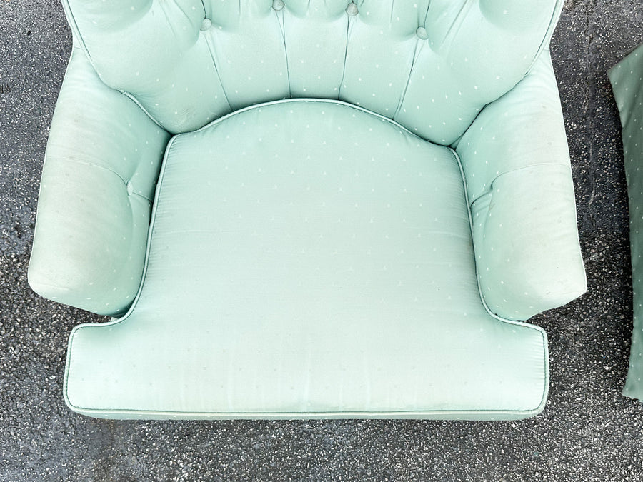 Pair of Seafoam Polka Dot Upholstered Chairs