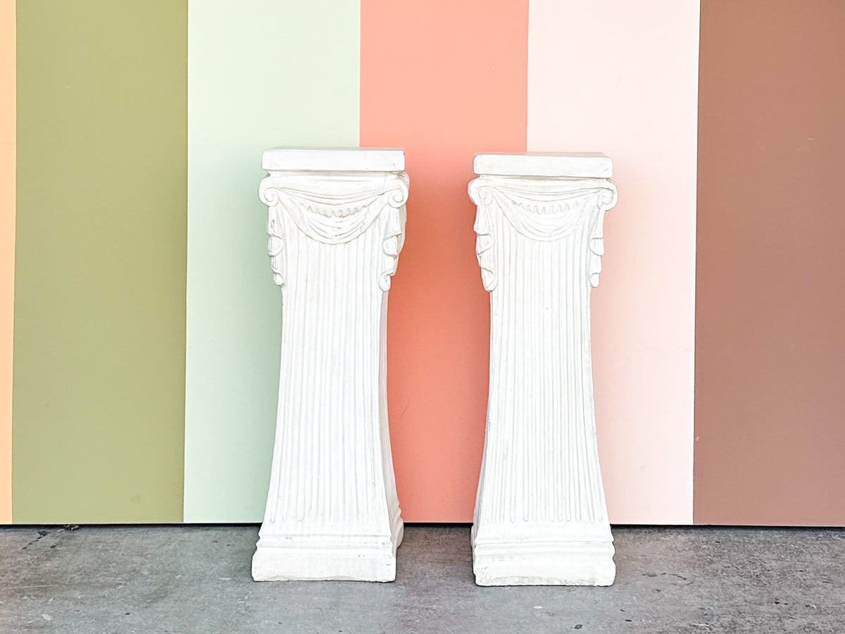 Pair of Kips Bay Show House Swag and Tassel Plaster Pedestals